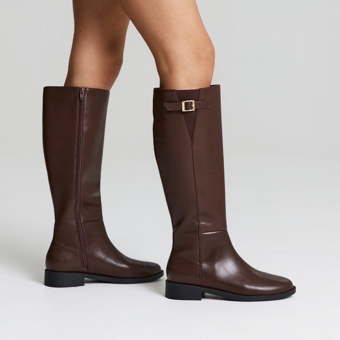 Garfield Flat Knee High Boots - Chocolate Brown