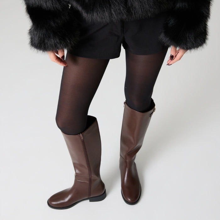 Garfield Flat Knee High Boots - Chocolate Brown