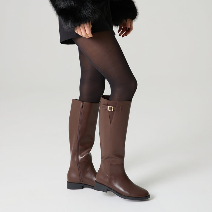 Garfield Flat Knee High Boots - Chocolate Brown