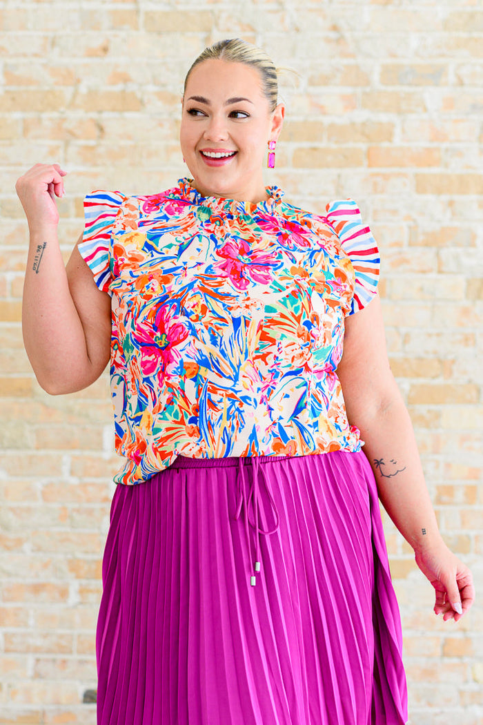 Get Out of Town Ruffle Sleeve Top Blouse Ave Shops- Tilden Co.