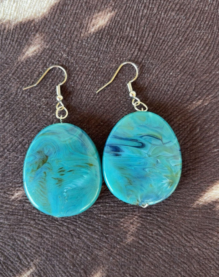 Giant Teal & Brown Marbled Drop Earrings