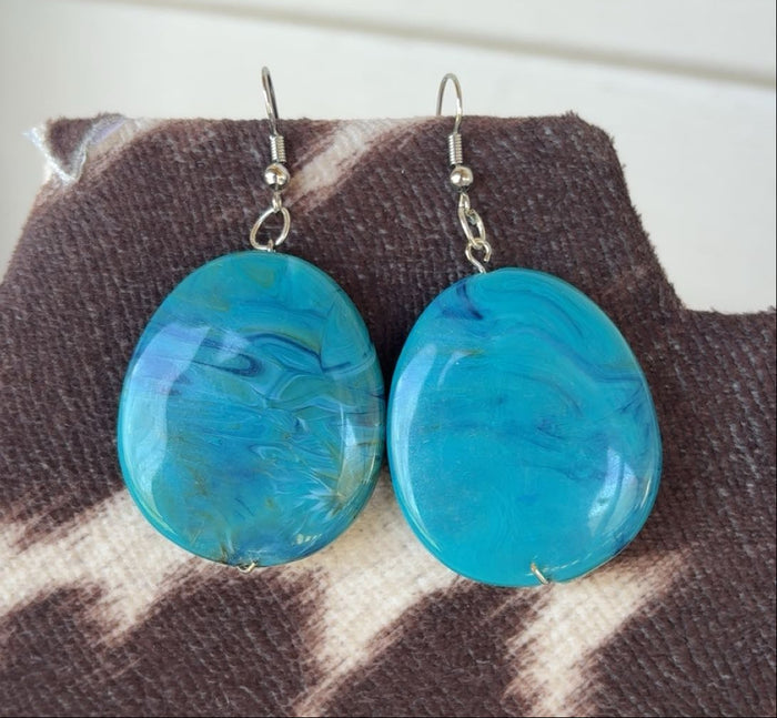 Giant Teal & Brown Marbled Drop Earrings