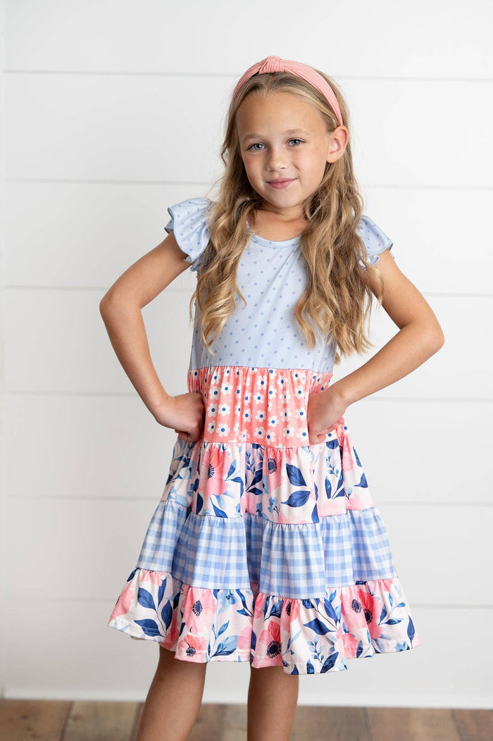 Girl's - Ava Periwinkle Tiered Dress Girl's Dress Adorable Sweetness- Tilden Co.