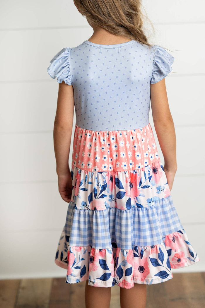 Girl's - Ava Periwinkle Tiered Dress Girl's Dress Adorable Sweetness- Tilden Co.