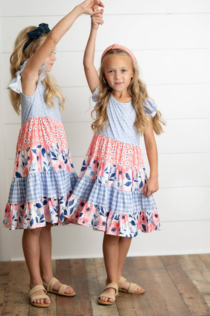 Girl's - Ava Periwinkle Tiered Dress Girl's Dress Adorable Sweetness- Tilden Co.