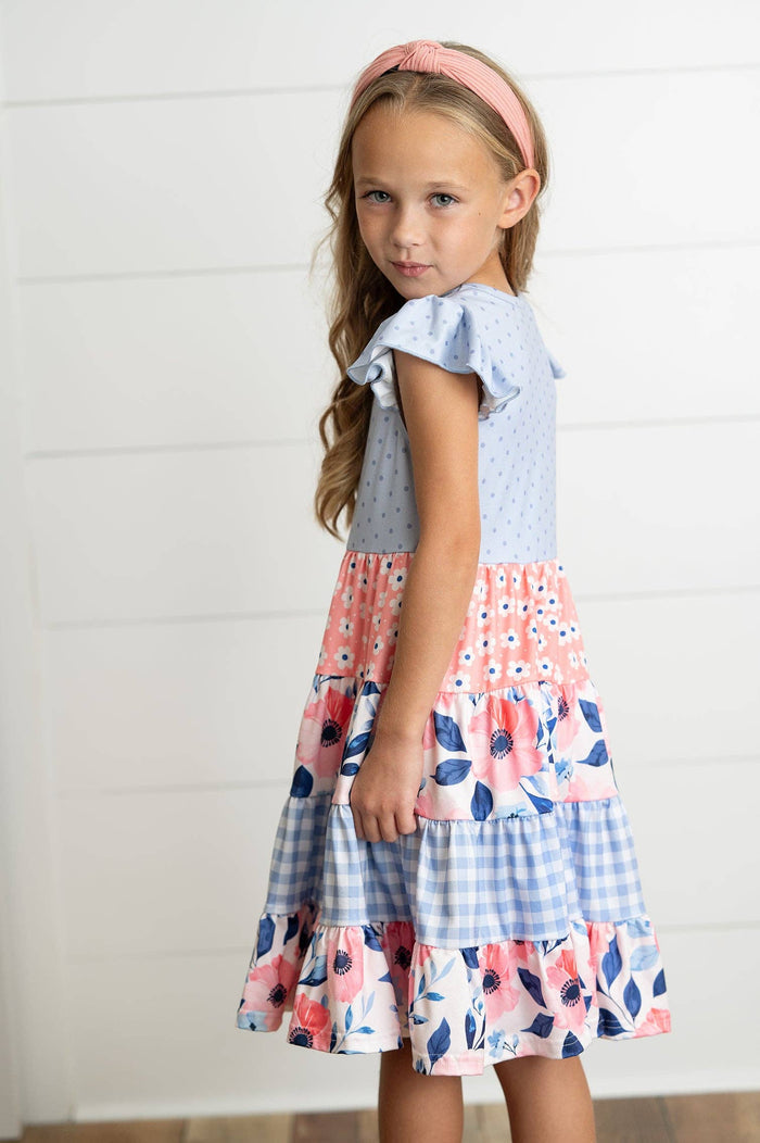 Girl's - Ava Periwinkle Tiered Dress Girl's Dress Adorable Sweetness- Tilden Co.