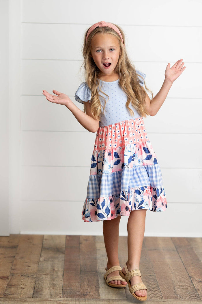Girl's - Ava Periwinkle Tiered Dress 2 2 Girl's Dress Adorable Sweetness- Tilden Co.