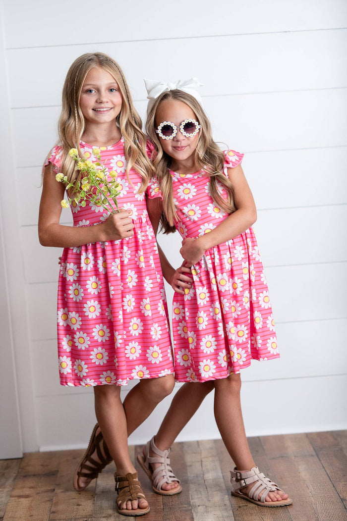 Girl's - Hot Pink Daisy Flutter Dress Girl's Dress Adorable Sweetness- Tilden Co.