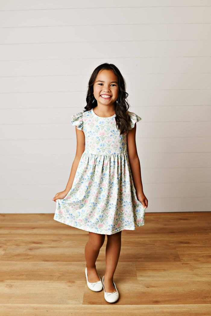 Girl's - Light Blue Flutter Dress 2 2 Girl's Dress Adorable Sweetness- Tilden Co.