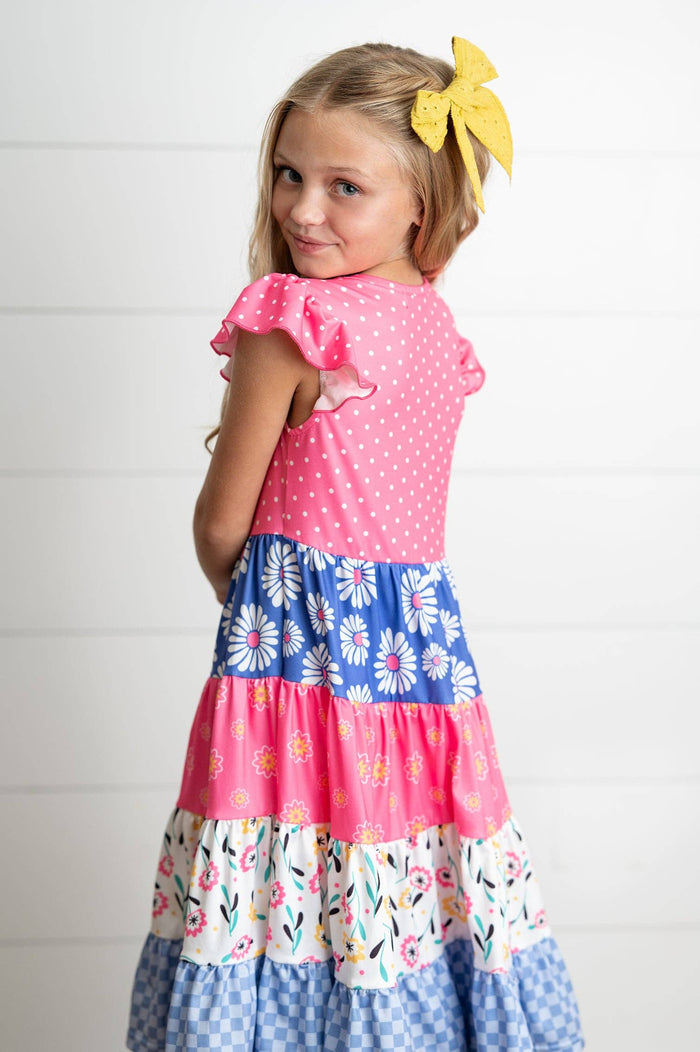 Girl's Ava Hot Pink Floral Check Dress 5/6 5/6 Girl's Dress Adorable Sweetness- Tilden Co.