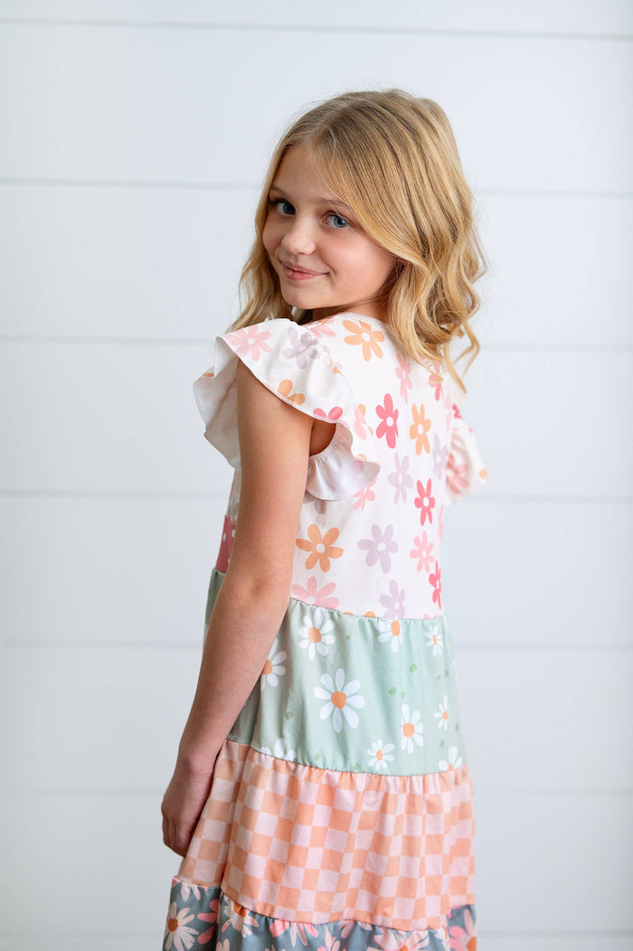 Girl's Daisy Check Tiered Dress Girl's Dress Adorable Sweetness- Tilden Co.