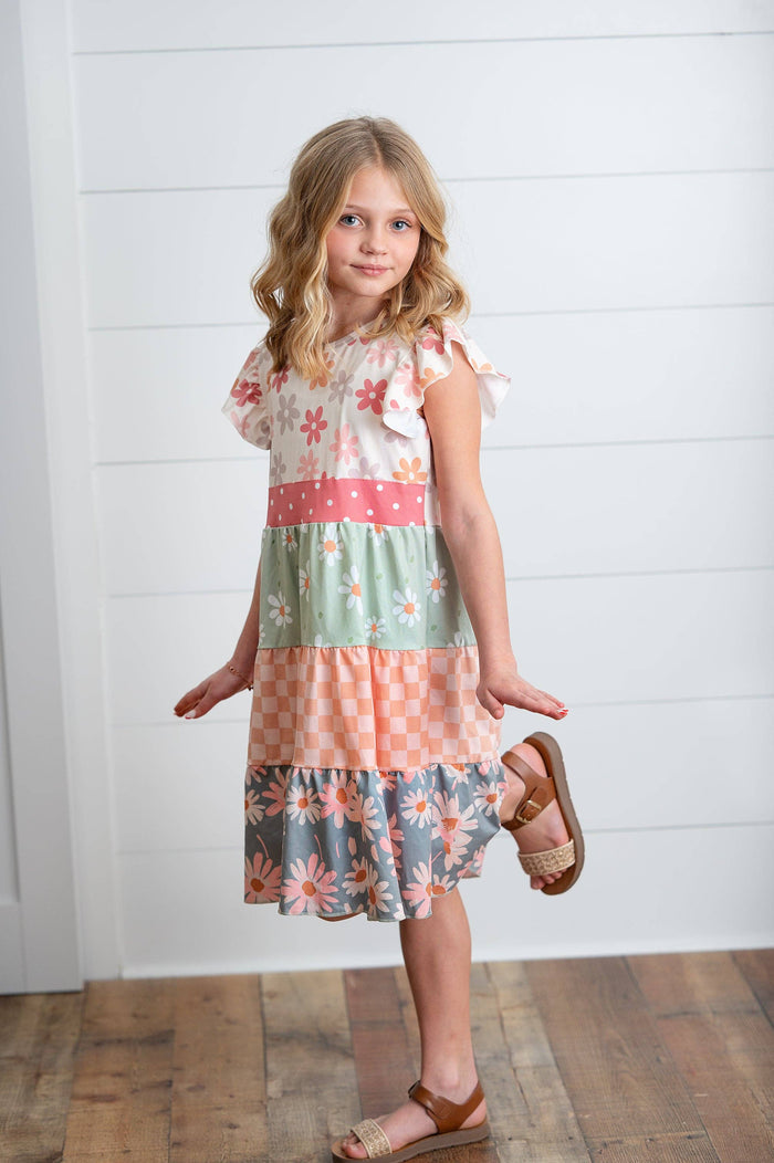 Girl's Daisy Check Tiered Dress Girl's Dress Adorable Sweetness- Tilden Co.