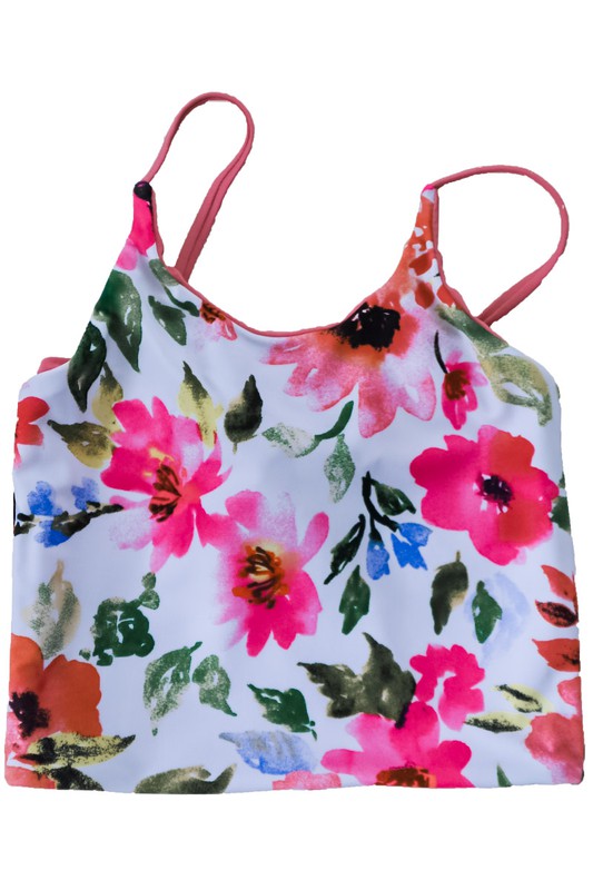 GIRLS Pink Floral Reversible Swim Top (Size 2) - Final Sale Swim Top Coral Reef Swim- Tilden Co.