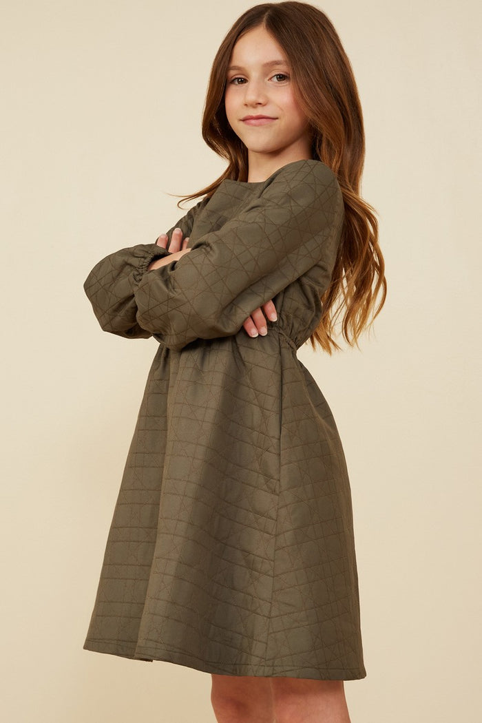 Girls Quilted Long Sleeve A Line Dress    Girl's Dress Hayden LA- Tilden Co.