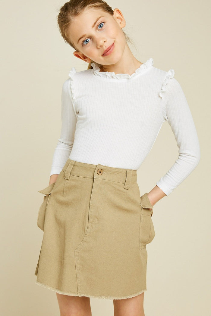Girls Ribbed Ruffle Mock Neck Top T-Shirt Hayden LA- Tilden Co.