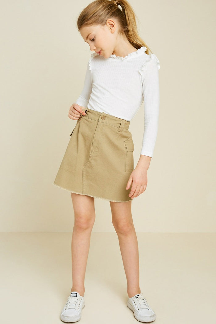 Girls Ribbed Ruffle Mock Neck Top T-Shirt Hayden LA- Tilden Co.
