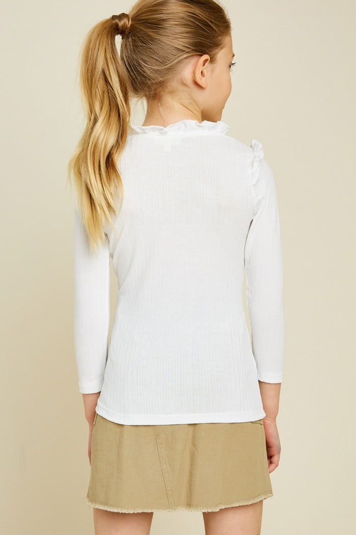 Girls Ribbed Ruffle Mock Neck Top T-Shirt Hayden LA- Tilden Co.