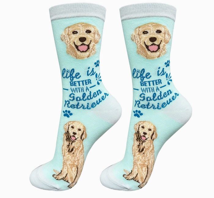 Golden Retriever Life is Better Socks- Light Blue - Premium Socks from Sock Daddy - Just $10.95! Shop now at Pat's Monograms