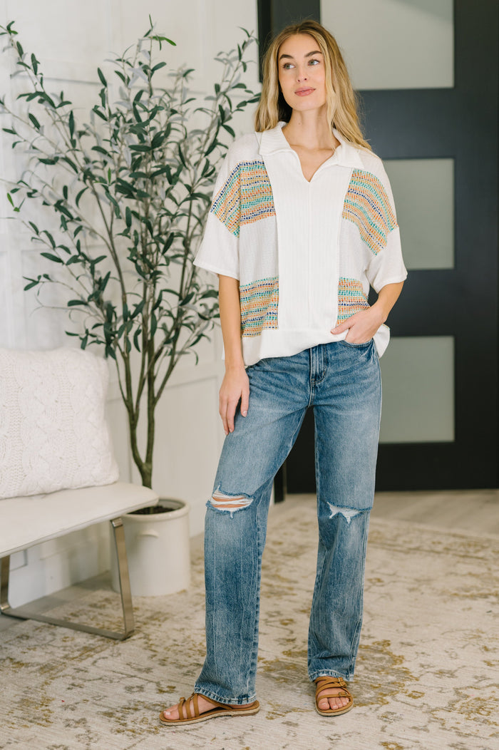 Good For Me Collared Knit Top Womens Ave Shops- Tilden Co.