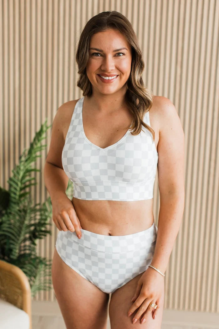 Grey & White Checkered Swim Bottoms Swim Bottom Mack and Mal- Tilden Co.
