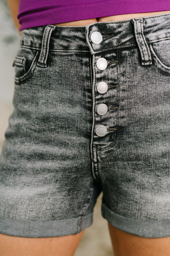 Greyson High Rise Button Fly Cuffed Shorts in Grey Shorts Ave Shops- Tilden Co.
