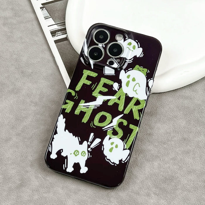 Front view of Halloween Ghost Case. Minimalist charming ghost graphic on impact-resistant base.