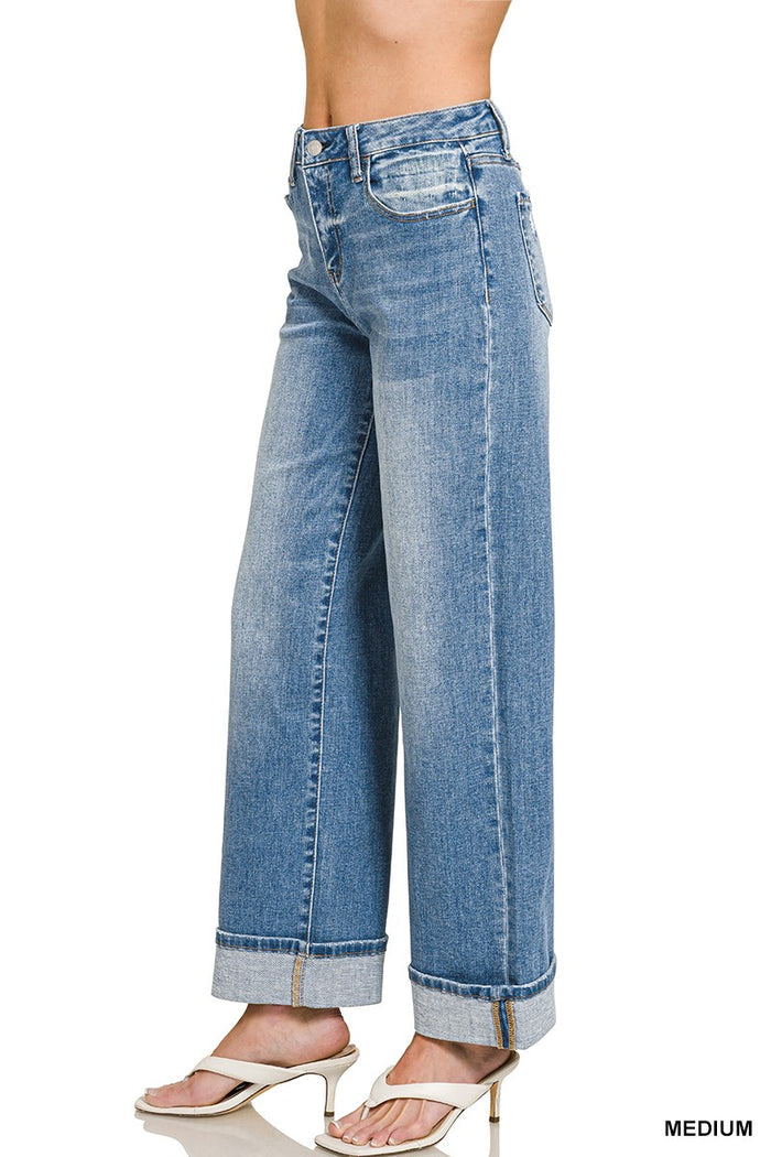 High Rise Cuffed Wide Leg Jeans Jeans Zenana- Tilden Co.