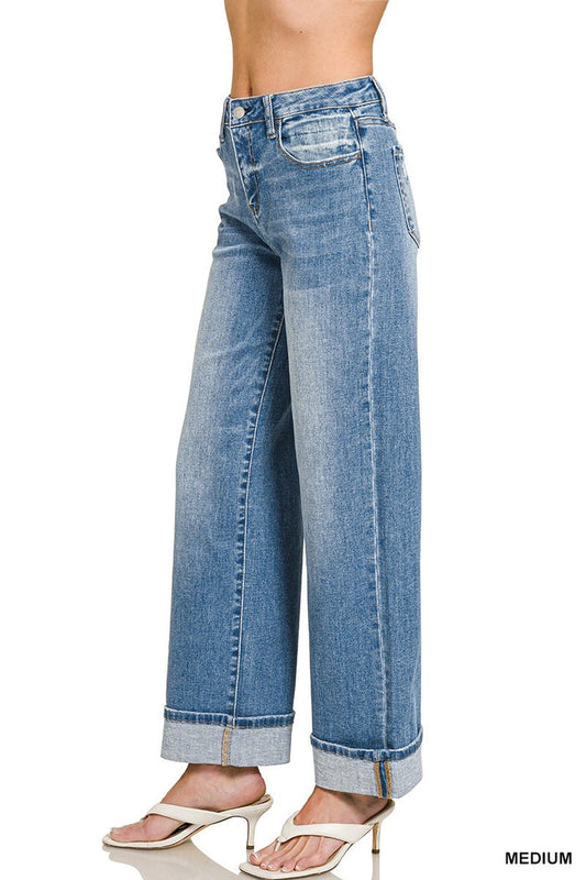 High Rise Cuffed Wide Leg Jeans Jeans Zenana- Tilden Co.