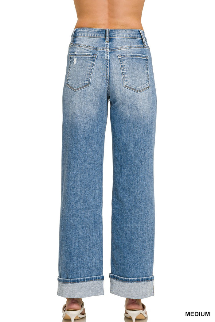 High Rise Cuffed Wide Leg Jeans Jeans Zenana- Tilden Co.
