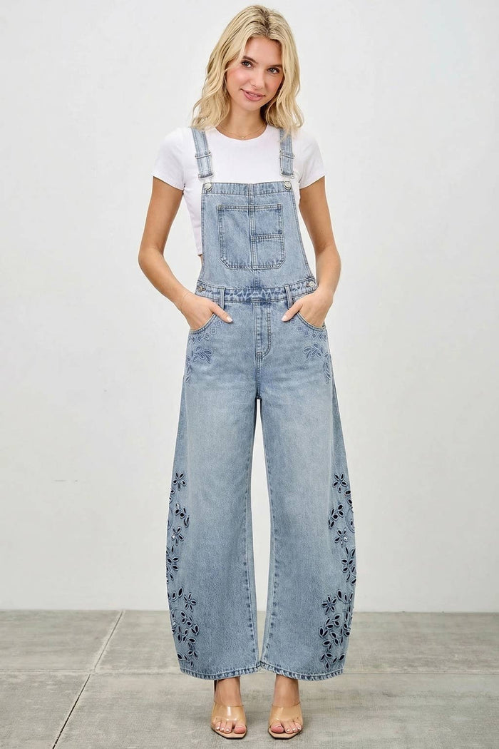 High Rise Embroidered Overalls Jumpsuit SAIGE DENIM- Tilden Co.