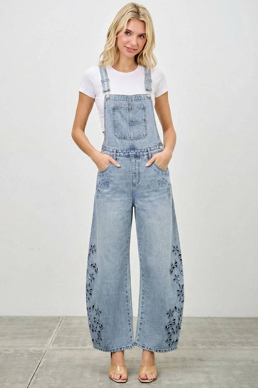 High Rise Embroidered Overalls Jumpsuit SAIGE DENIM- Tilden Co.