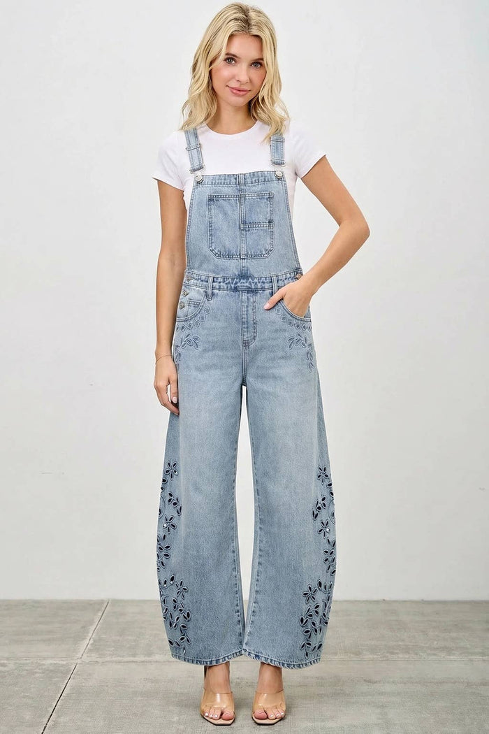 High Rise Embroidered Overalls Jumpsuit SAIGE DENIM- Tilden Co.