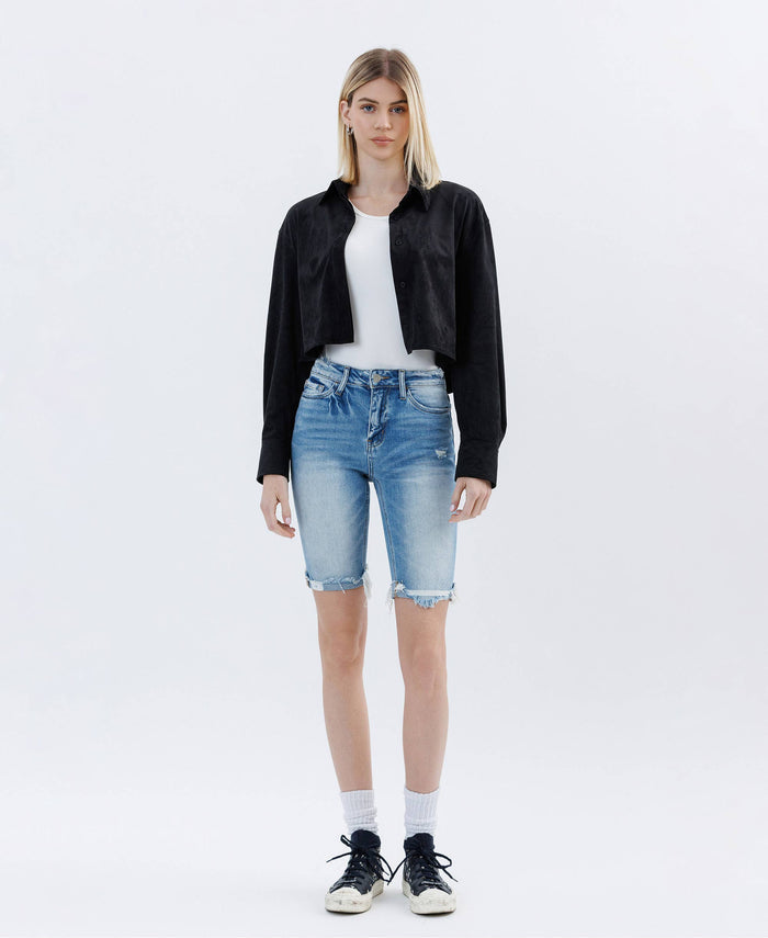 High Rise Raw Hem Bermudas Shorts VERVET by FLYING MONKEY- Tilden Co.
