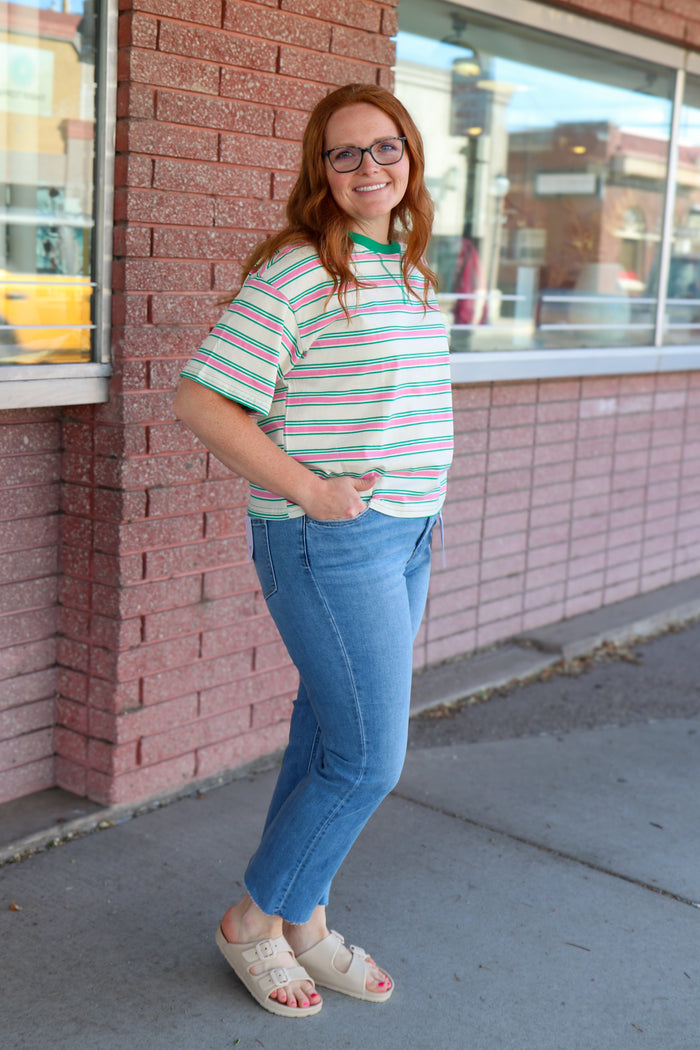High Rise Raw Hem Crop Flare Jeans Jeans VERVET by FLYING MONKEY- Tilden Co.