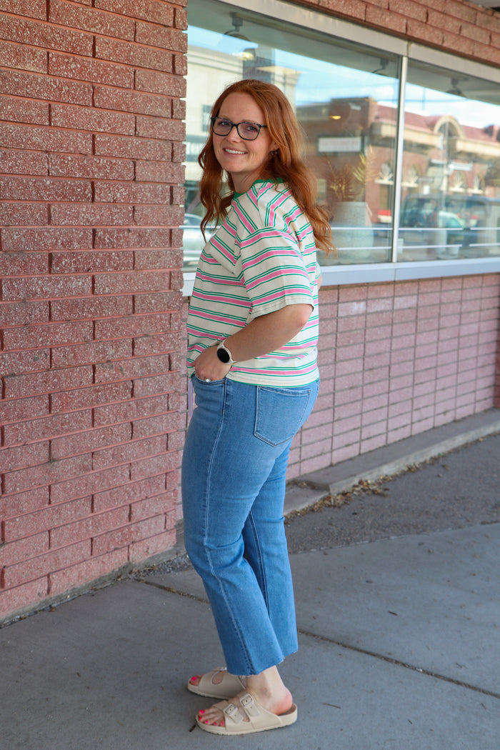 High Rise Raw Hem Crop Flare Jeans Jeans VERVET by FLYING MONKEY- Tilden Co.