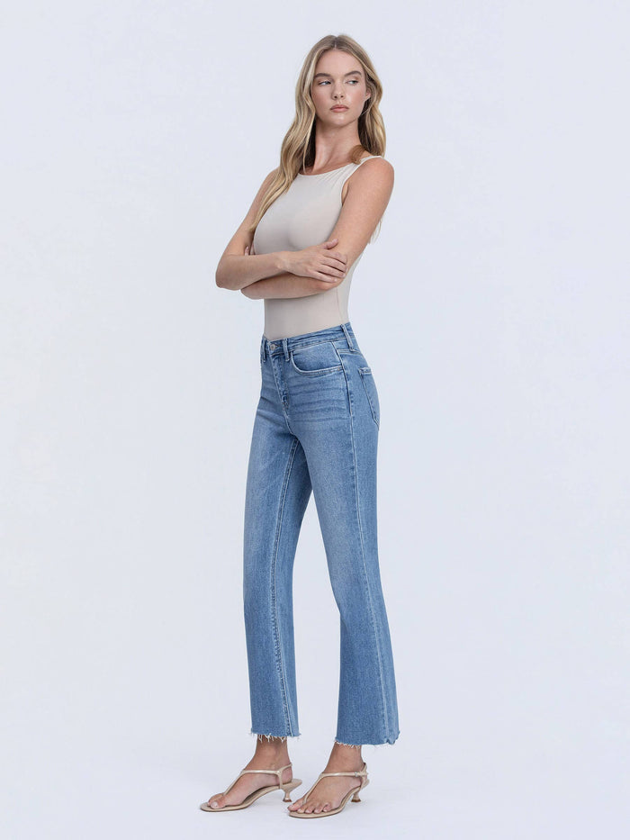 High Rise Raw Hem Crop Flare Jeans Jeans VERVET by FLYING MONKEY- Tilden Co.