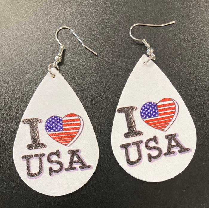 I Love USA Faux Leather Earrings     Daydreamer Creations- Tilden Co.