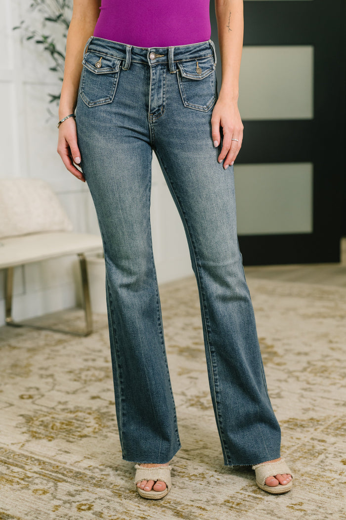 Jackie Mid Rise Flare Jean with Front Flap Pockets Womens Ave Shops- Tilden Co.