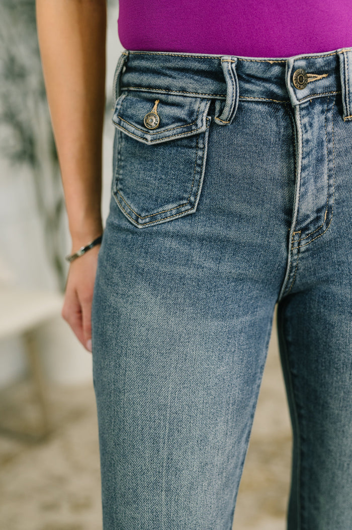 Jackie Mid Rise Flare Jean with Front Flap Pockets Womens Ave Shops- Tilden Co.