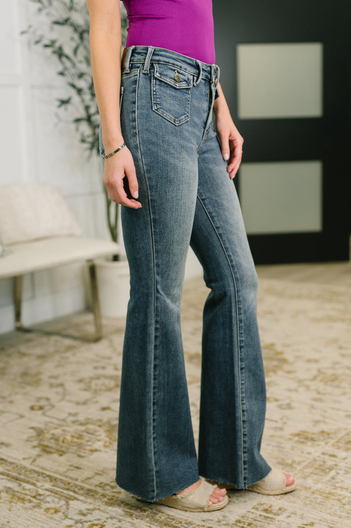 Jackie Mid Rise Flare Jean with Front Flap Pockets Womens Ave Shops- Tilden Co.