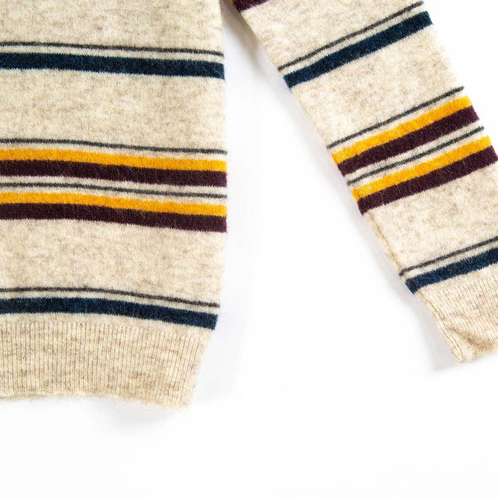 Jacquard Sweater - Horizontal Navy, Yellow, and Plum Stripe Crewneck