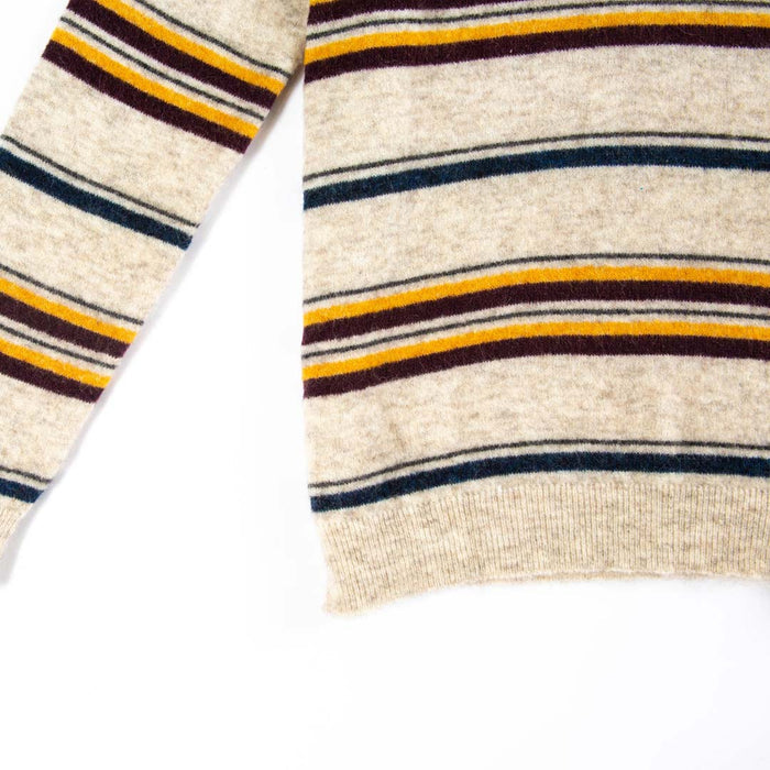 Jacquard Sweater - Horizontal Navy, Yellow, and Plum Stripe Crewneck