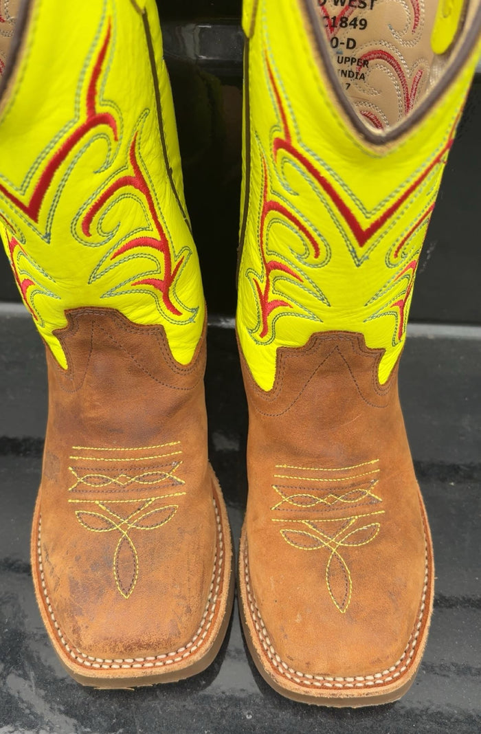 Kids Old West Lime Green Square Toe Boots