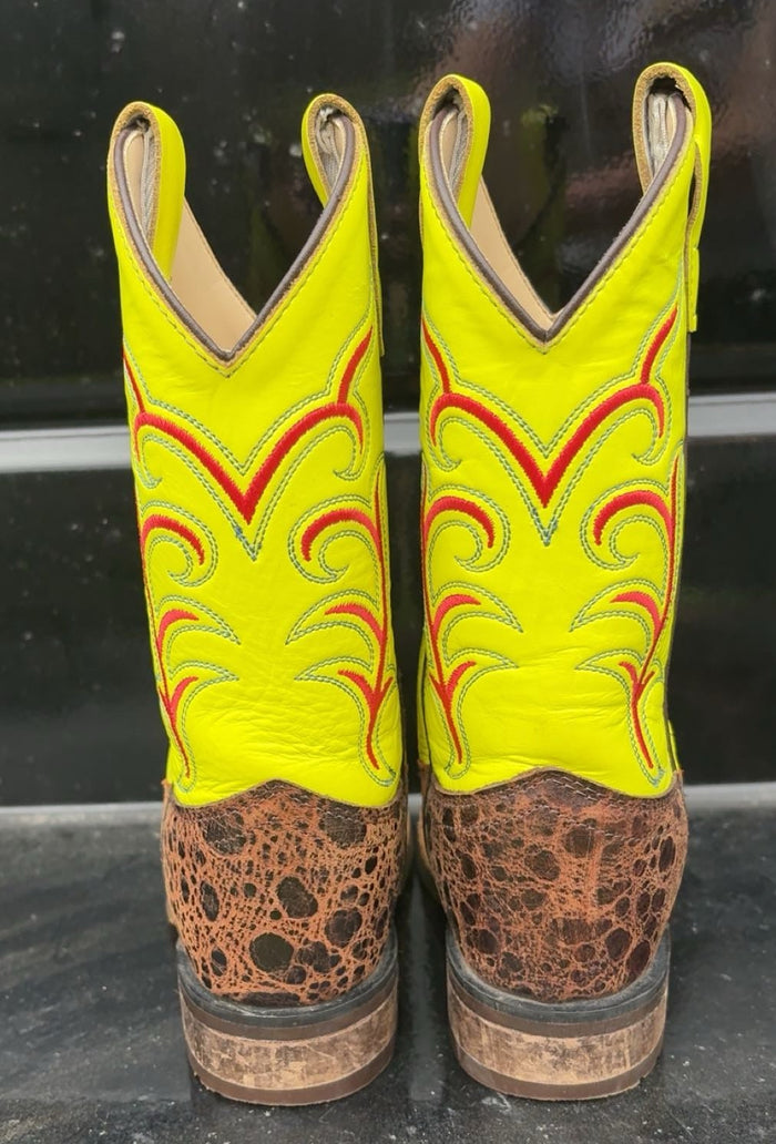 Kids Old West Lime Green Square Toe Boots