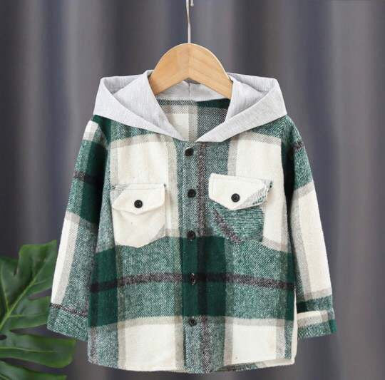 KIDS Plaid Hooded Shacket- Final Sale Green / 18/24 Mo Green 18/24 Mo Shacket Mehers the Label- Tilden Co.