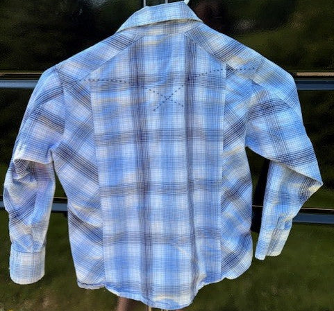Kid's Twenty X By Wrangler - Blue & White Plaid Stitched Pearl Snap