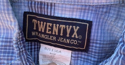 Kid's Twenty X By Wrangler - Blue & White Plaid Stitched Pearl Snap
