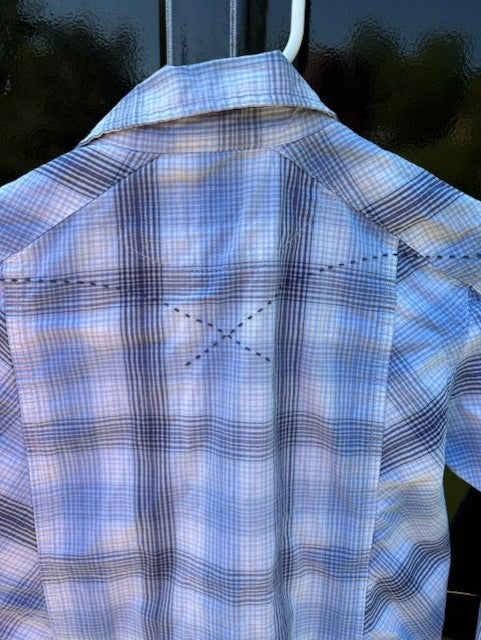 Kid's Twenty X By Wrangler - Blue & White Plaid Stitched Pearl Snap