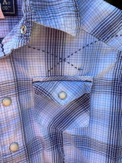 Kid's Twenty X By Wrangler - Blue & White Plaid Stitched Pearl Snap