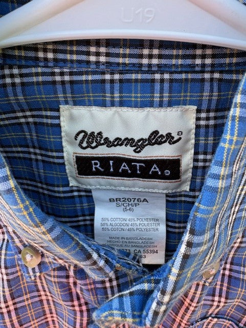 Kid's Wrangler RIATA - Button-up - Blue & White Plaid